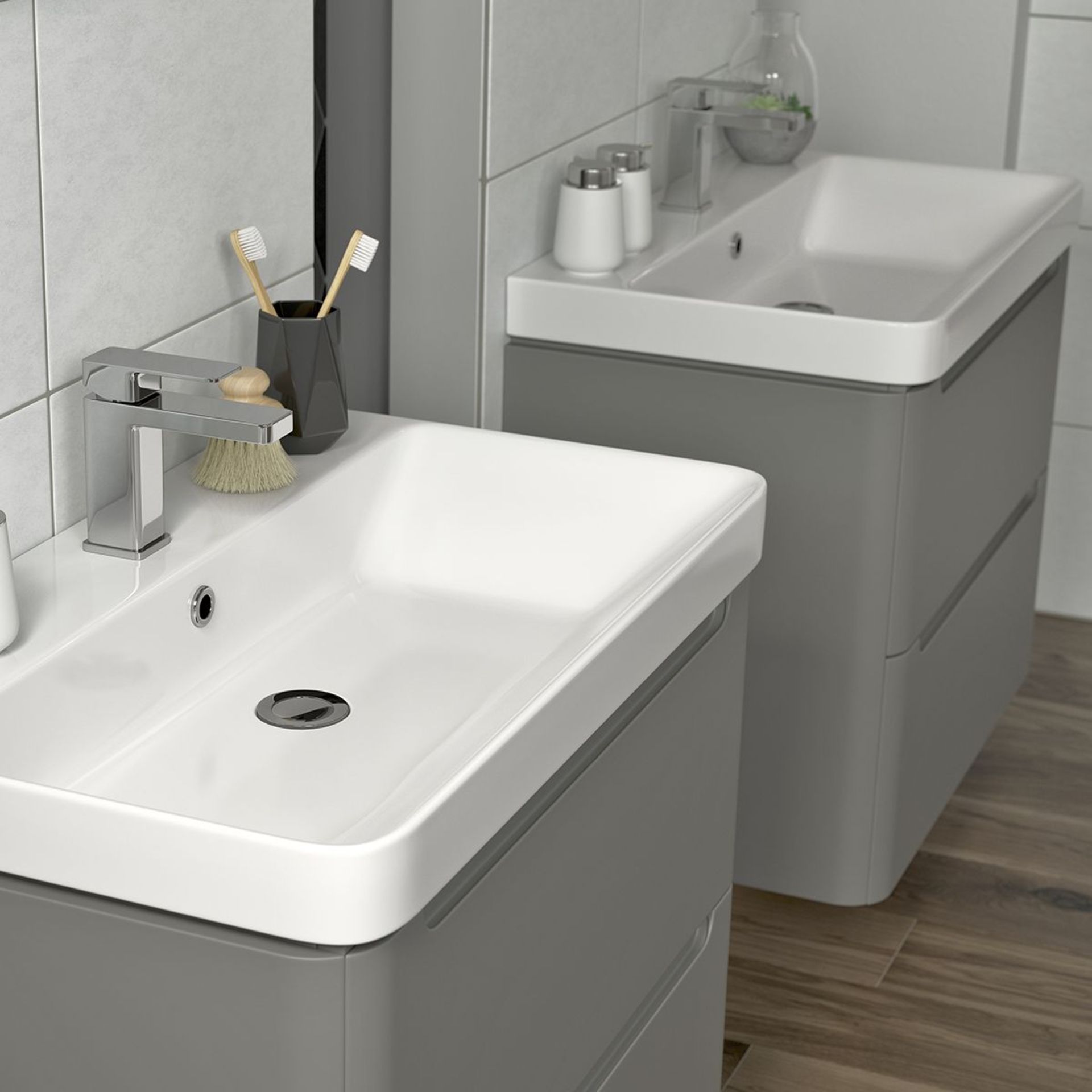 New (W21) Lambra 600 2 Drw W/Hung - Matt Dust/Gry. RRP £545.00. Comes Complete With Basin. The... - Image 3 of 4