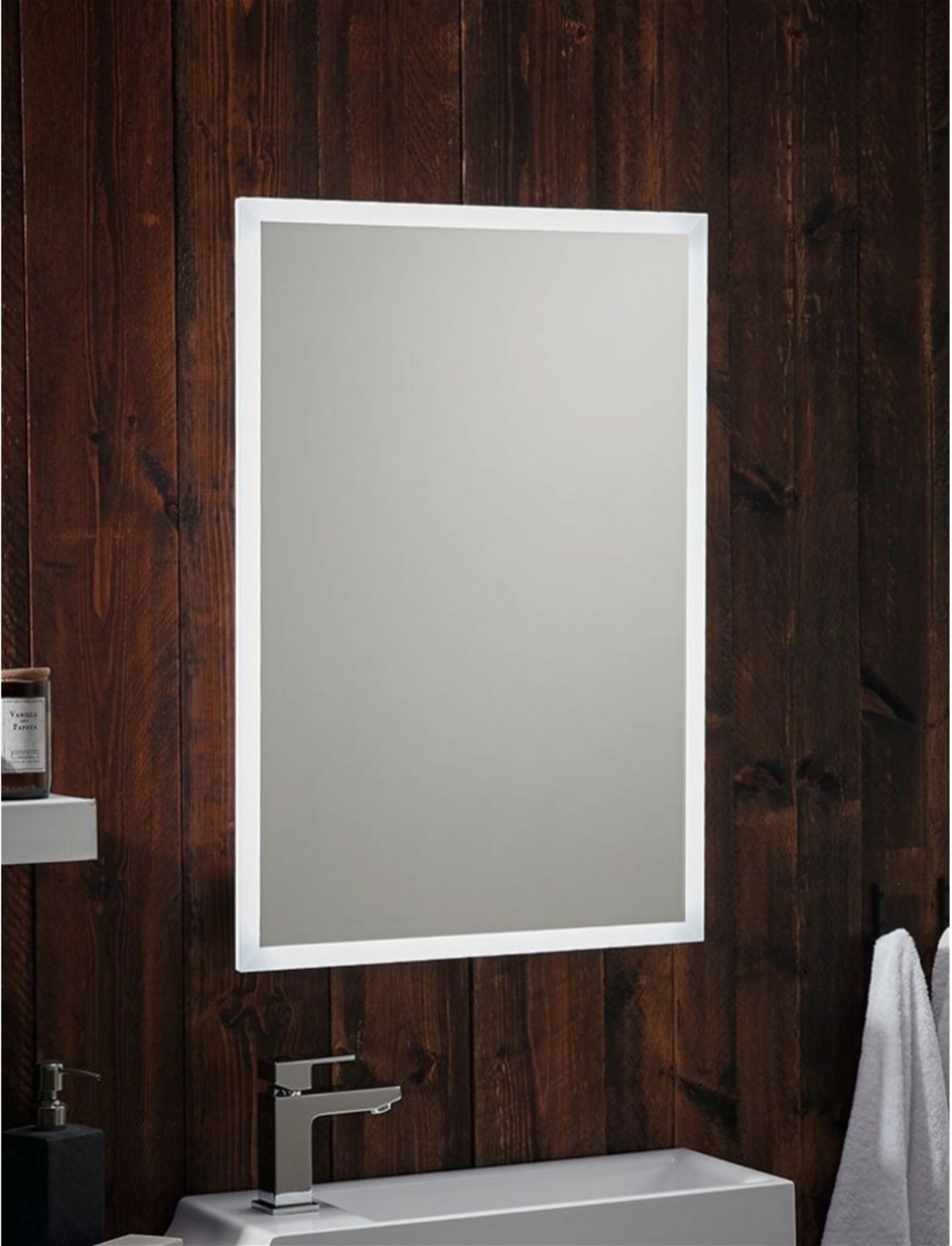 New (U10) Mosca Led Mirror With Demister Pad And Shaver Socket And Bluetooth 500 x 700mm. Rrp ?...