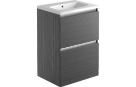 New (W20) 600mm Carino 2 Drawer Floor Standing Vanity Unit, Graphitewood. RRP £436.99. With It...