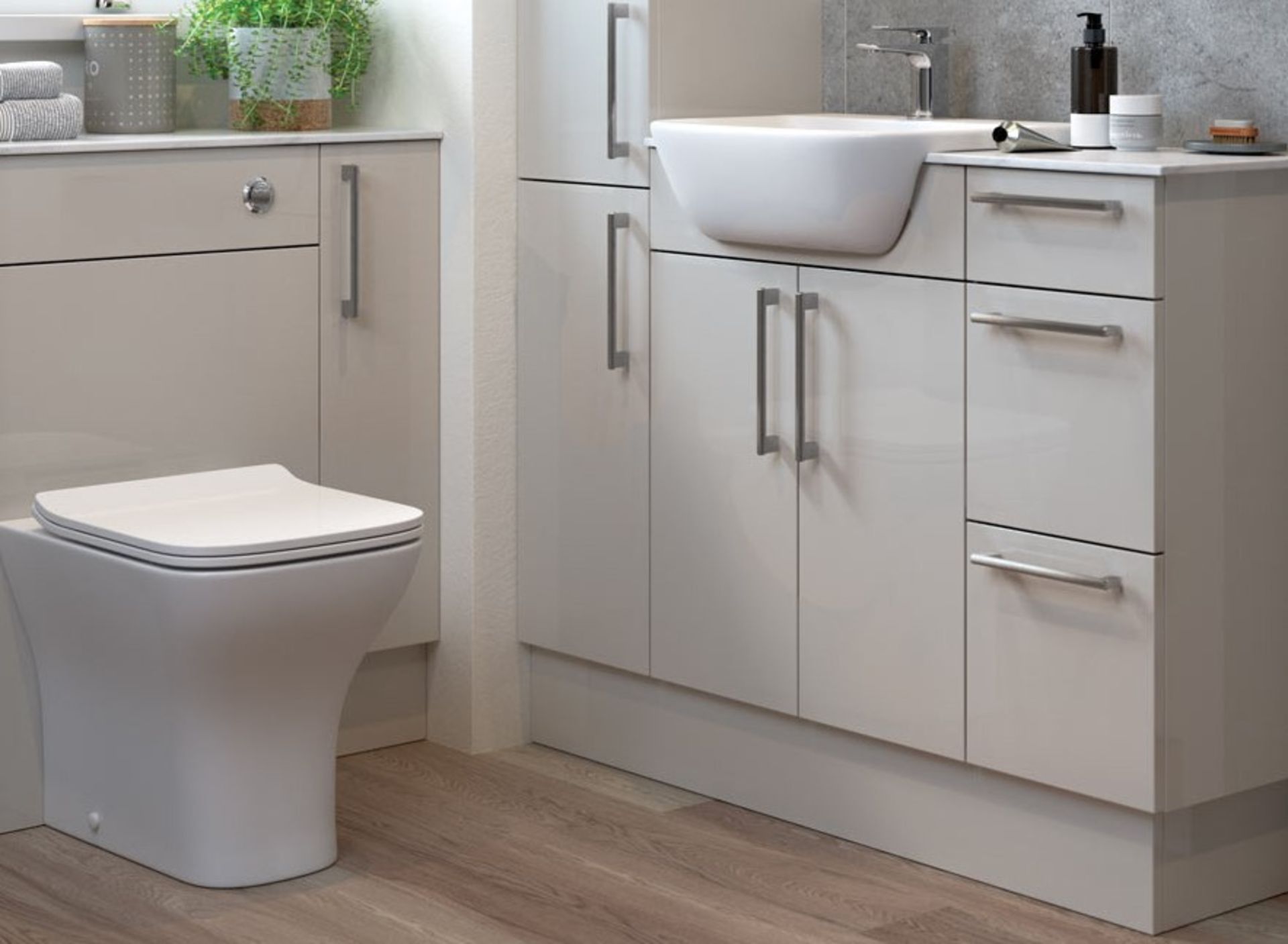 NEW (G153) Alba Light Grey Gloss 600mm Vanity Unit. RRP £455.00. Comes complete with basin. D...