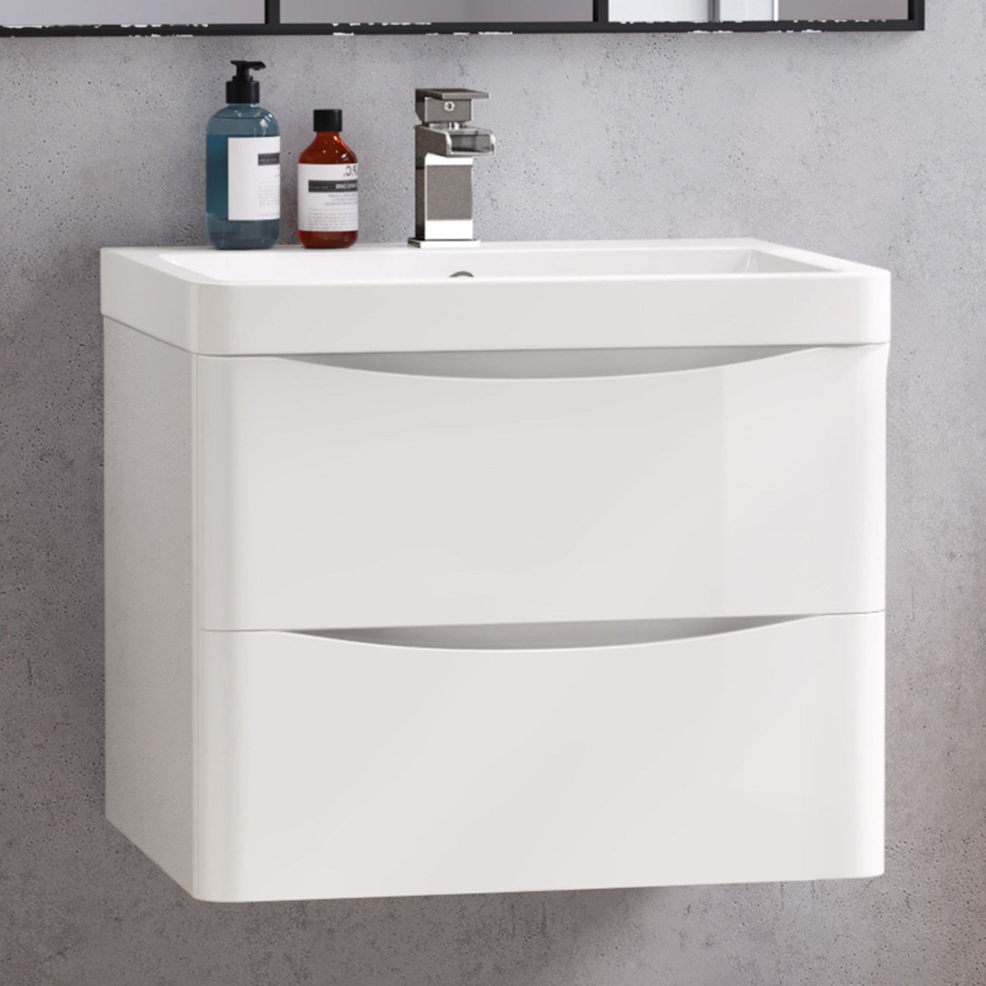 New & Boxed 600mm Austin Gloss White Built In Basin Drawer Unit - Wall Hung.Mf2417 RRP £749.99...