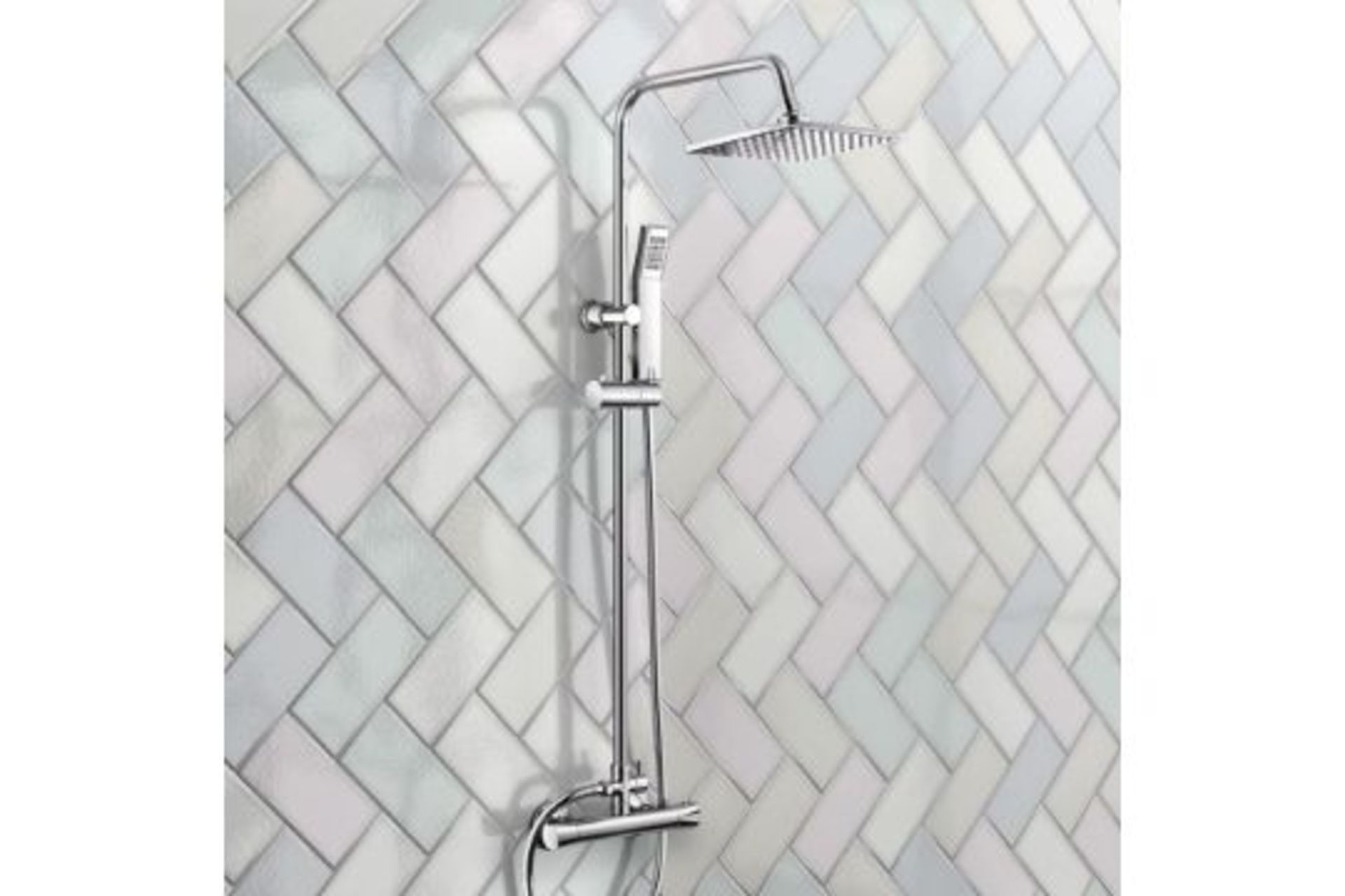 New & Boxed Exposed Thermostatic 2-Way Bar Mixer Shower Set Chrome Valve 200mm Square Head + Ha...