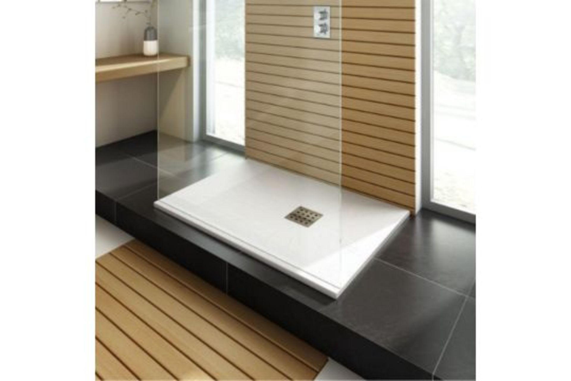 New 1400x800mm Rectangular White Slate Effect Shower Tray & Chrome Waste. RRP £699.99.Hand Cr...