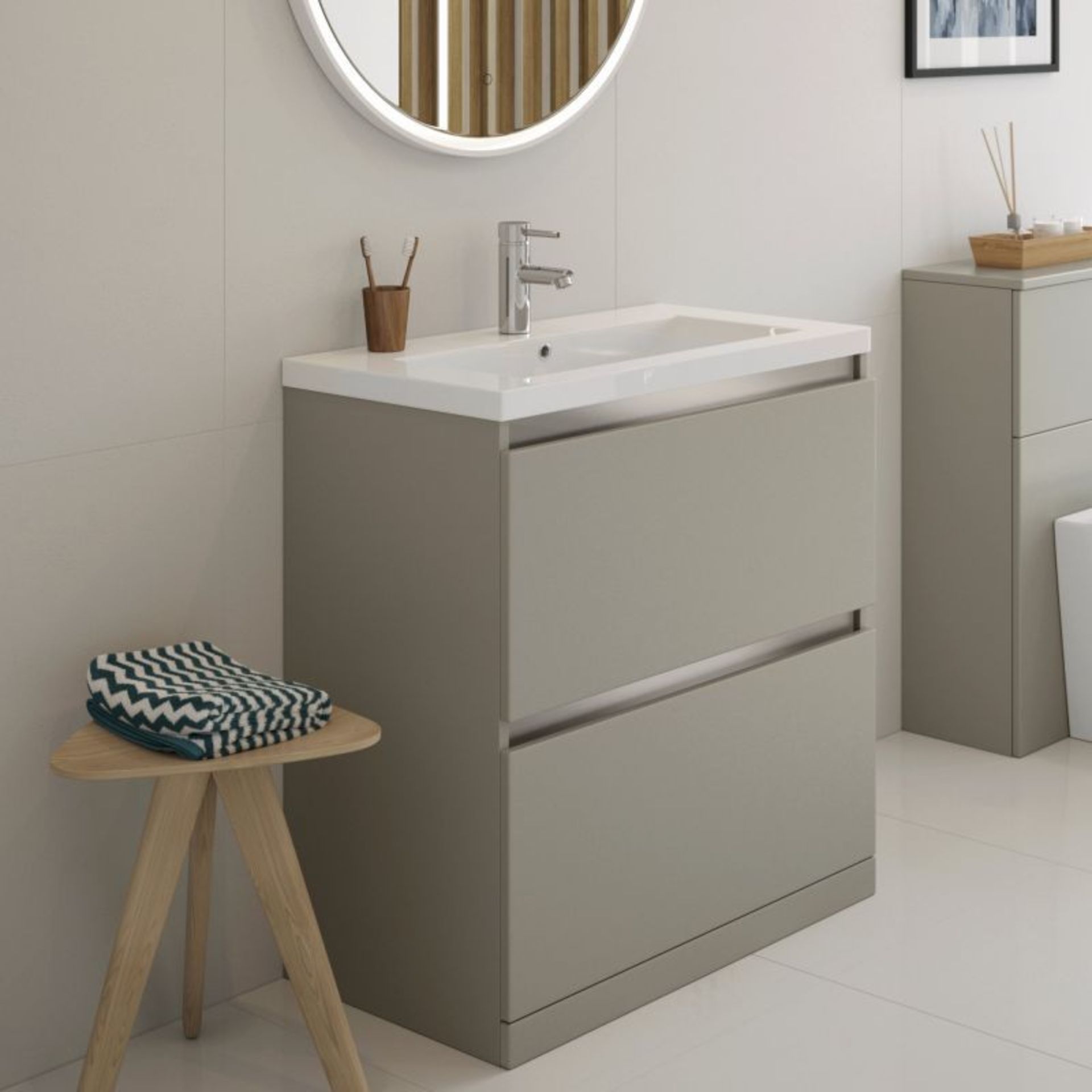 New (Y149) Carino 600mm 2 Drawer Floor Standing Vanity Unit Pebble Grey. Designer, Modular Furn...