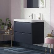 New (Y27) Lambra 600mm 2 Drawer Wall Hung Vanity Unit - Matt Indigo. RRP £523.99.Comes Comple...