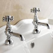 New & Boxed Low Pressure Traditional Pair Of Hot And Cold Basin Sink Taps Chrome Vintage Faucet...