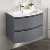 New & Boxed 700mm Amelie Gloss Grey Curved Vanity Unit - Wall Hung. RRP £999.99.Comes Compl...