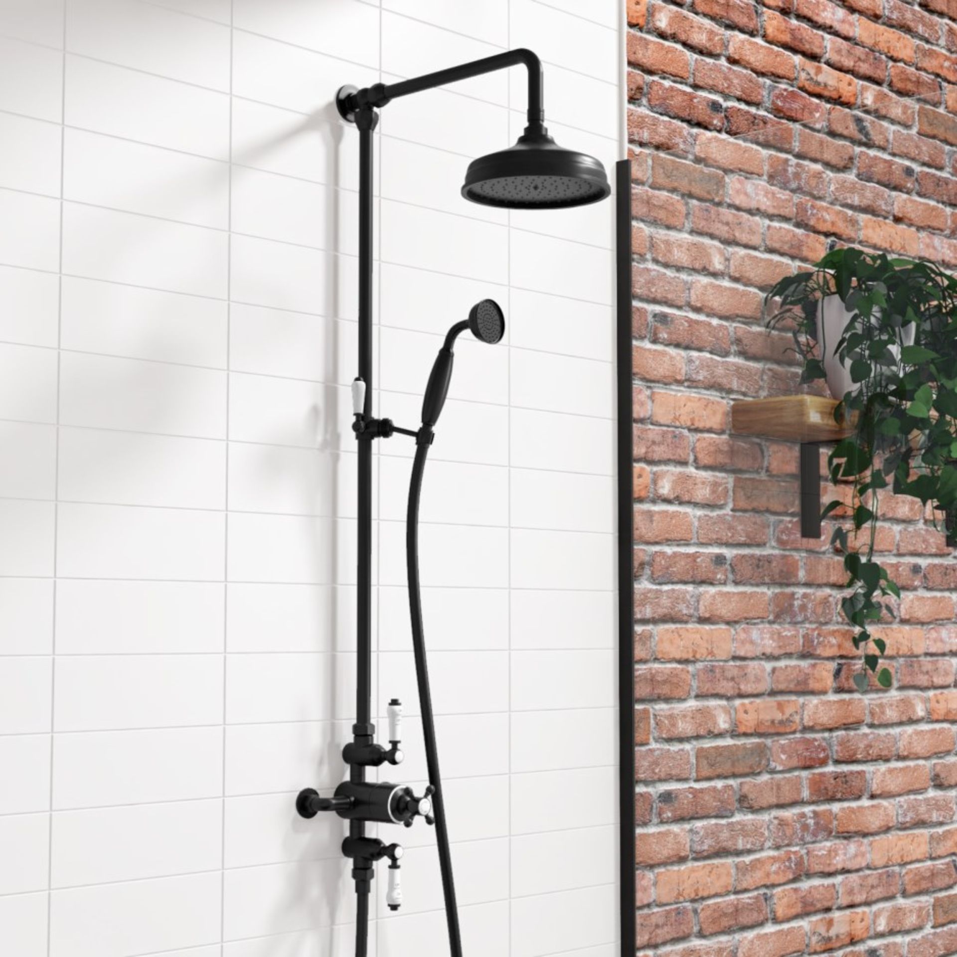 New & Boxed Black Traditional Thermostatic Exposed Mixer Shower Set. Sp6815B. 8" Head + Handse...