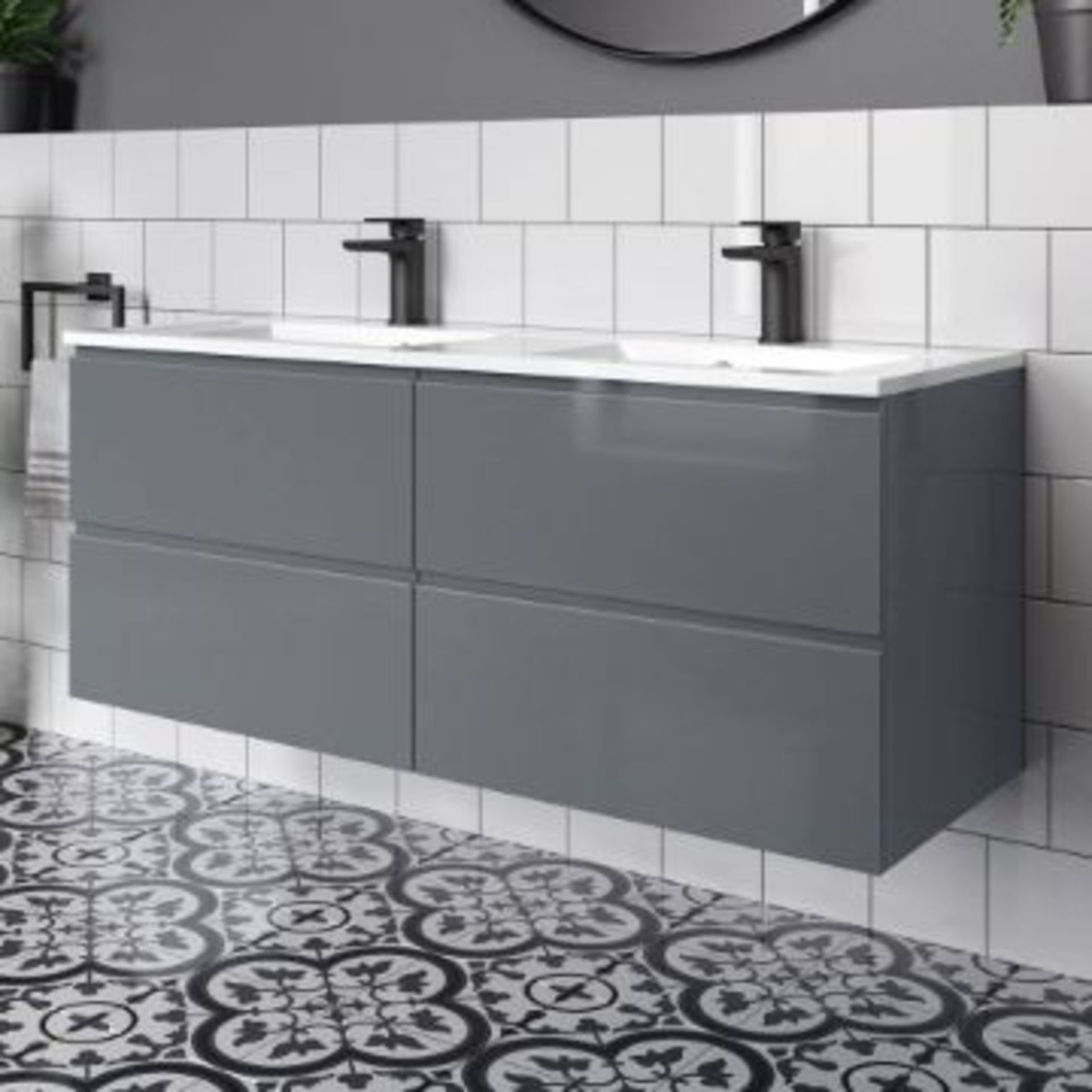 New 1200mm Trevia Grey Gloss Built In Vanity Unit. Comes Complete With Basin. Contemporary Wa... - Image 3 of 3