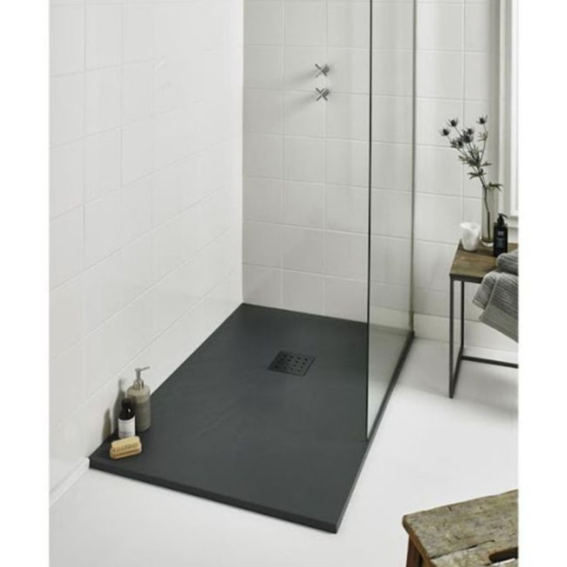 New 1400x800mm Rectangle Black Slate Effect Shower Tray. RRP £549.99.A Textured Black Slate...