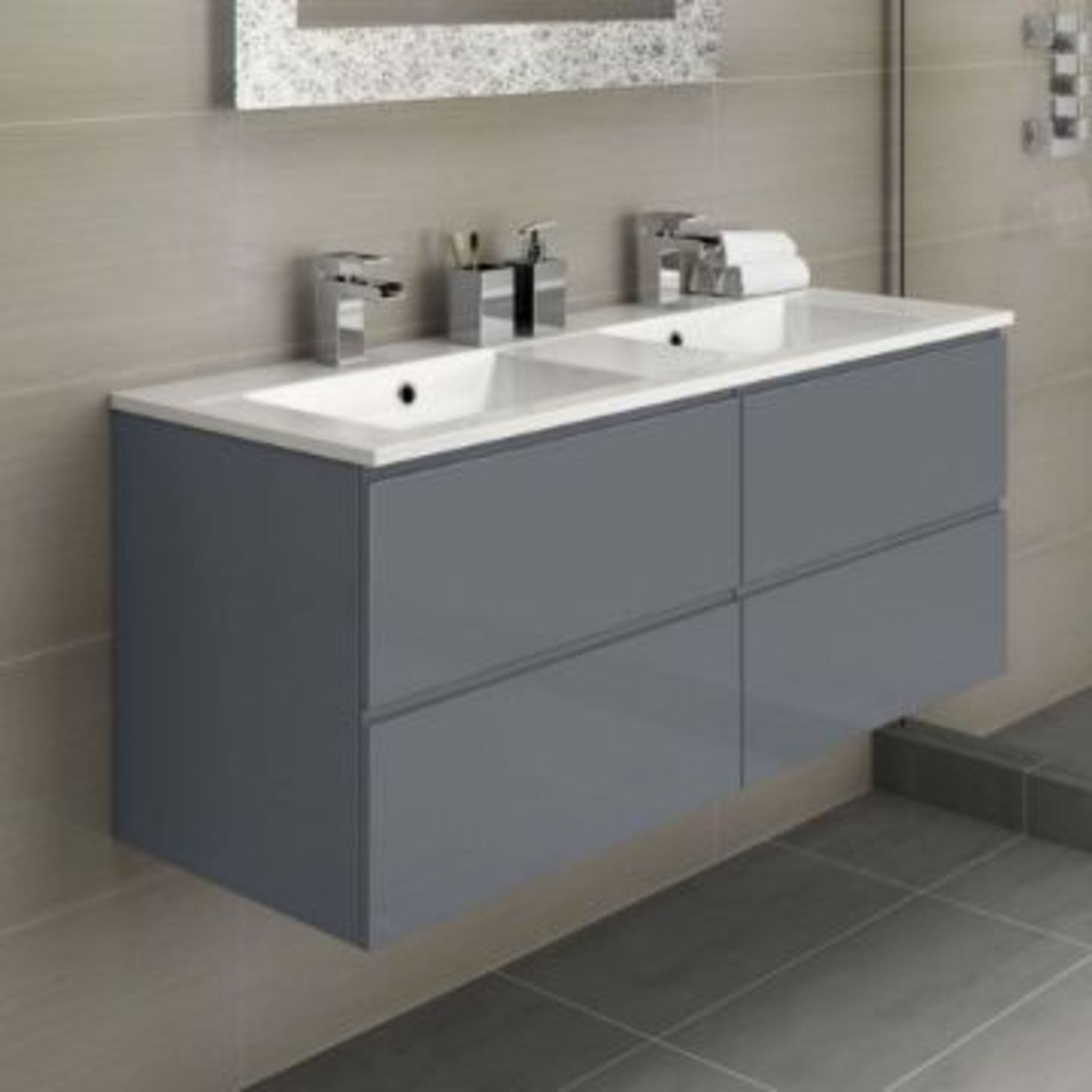 New 1200mm Trevia Grey Gloss Built In Vanity Unit. Comes Complete With Basin. Contemporary Wa... - Image 2 of 3