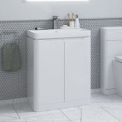 New (Z12) Lambra 800mm 2 Door Floor Standing Vanity Unit - White Gloss. RRP £362.99. Comes Com...