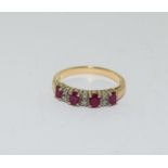 9Ct Gold 4 Ruby & Diamond Half Hoop Ring