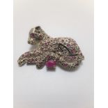 A Silver Ruby & Marcasite Panther Brooch