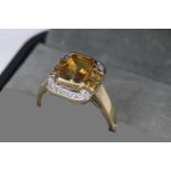 9Ct Gold Citrine & Diamond Cluster 'Art Deco' Style Ring