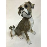 Hand Painted Boxer Dog With Puppy