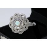 Silver Round Opal Target Ring