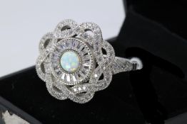 Silver Round Opal Target Ring