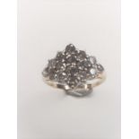 14Ct Yellow Gold Triangular Diamond Cluster Ring