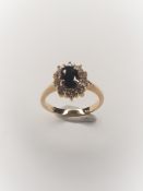 18Ct Yellow Gold Sapphire & Diamond Simulant Cluster Ring