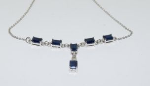 Lovely Silver Sapphire Drop Necklace