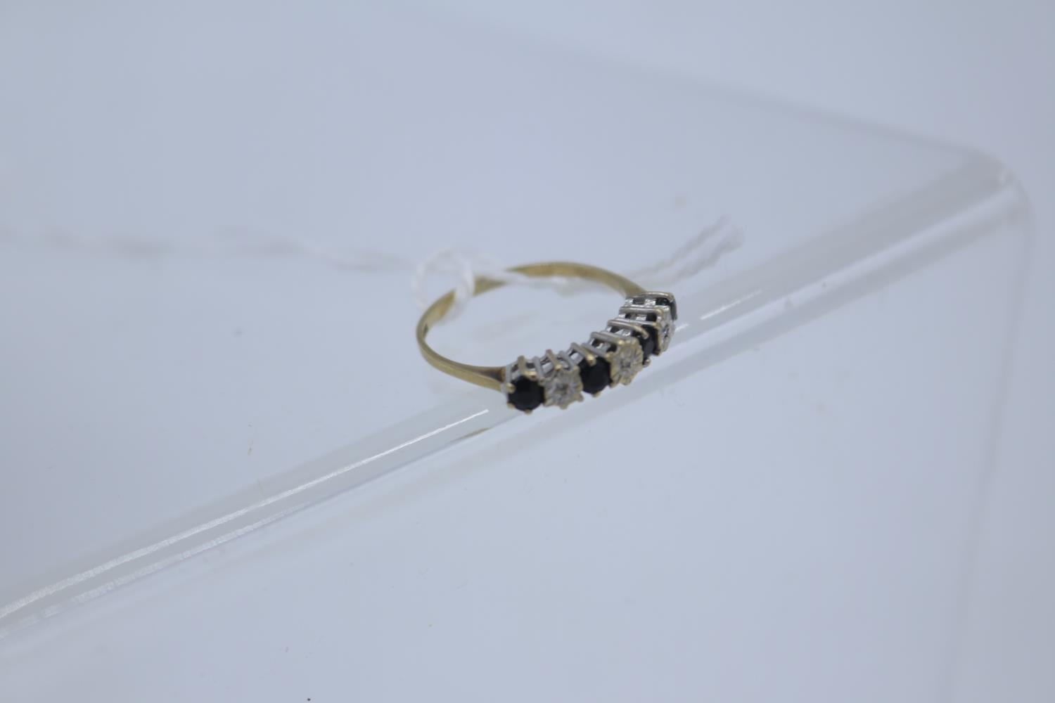 9Ct Gold 7 Stone Diamond & Sapphire Half Hoop Ring