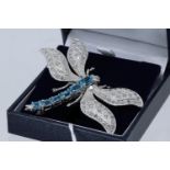 Silver Blue Topaz & Marcasite Dragonfly Brooch