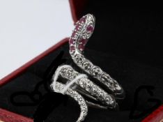 Ruby & Silver Serpent Modern Ring