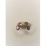 A Pair Of 9Ct Gold Diamond & Amethyst High End Earrings