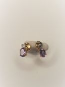 A Pair Of 9Ct Gold Diamond & Amethyst High End Earrings