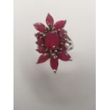 Silver Pink Sapphire 13 Stone Floral Ring