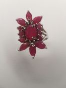 Silver Pink Sapphire 13 Stone Floral Ring