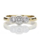 18ct Three Stone Rub Over Set Diamond Ring 0.65 Carats