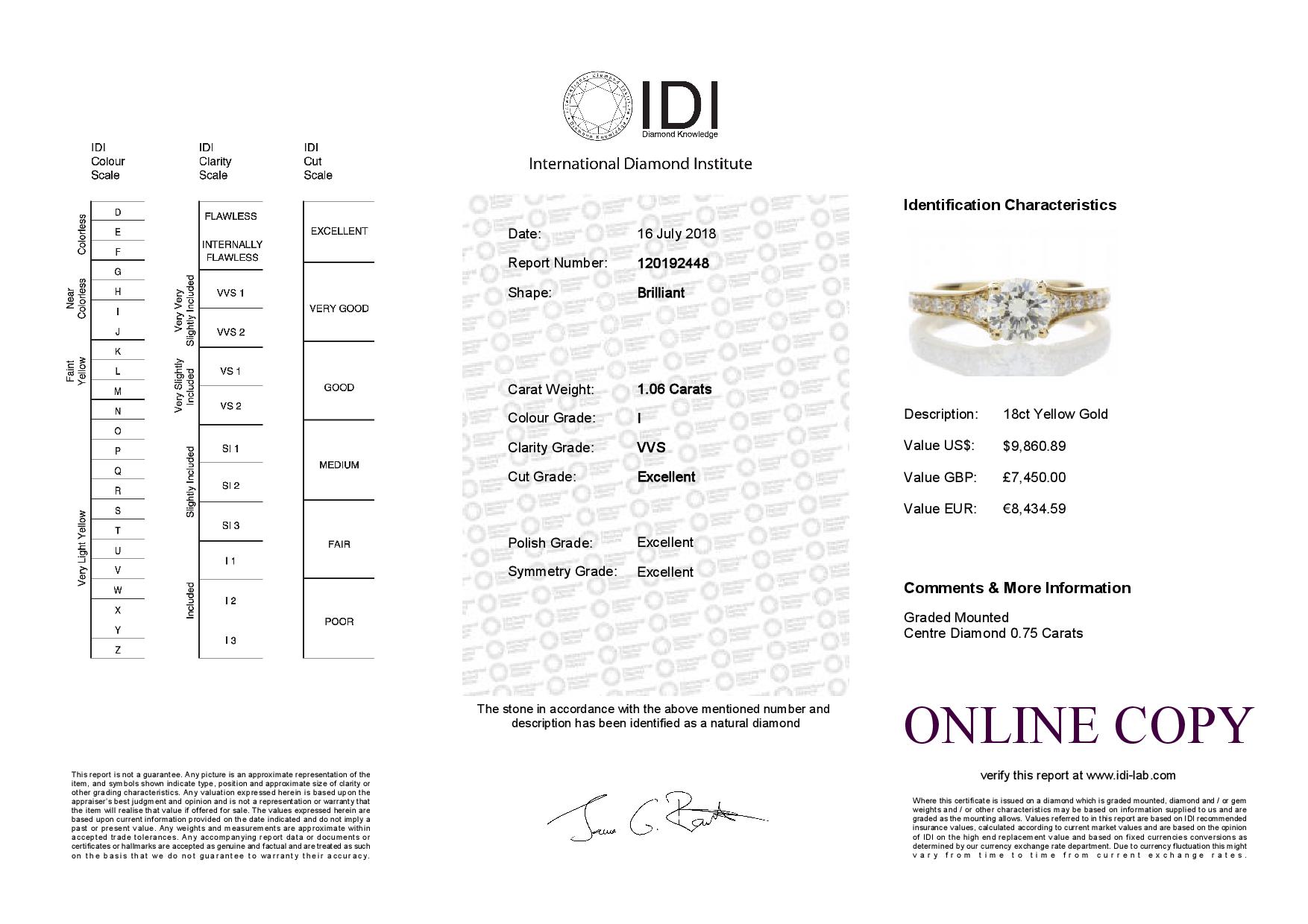 18ct Yellow Gold Diamond Ring With Stone Set Shoulders 1.06 Carats - Image 5 of 5