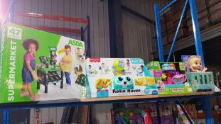 4 Items : 1 X Asda Supermarket, 1 X Fisher Price RollinÍ Rovee (New), 1 X Leap Frog Musical