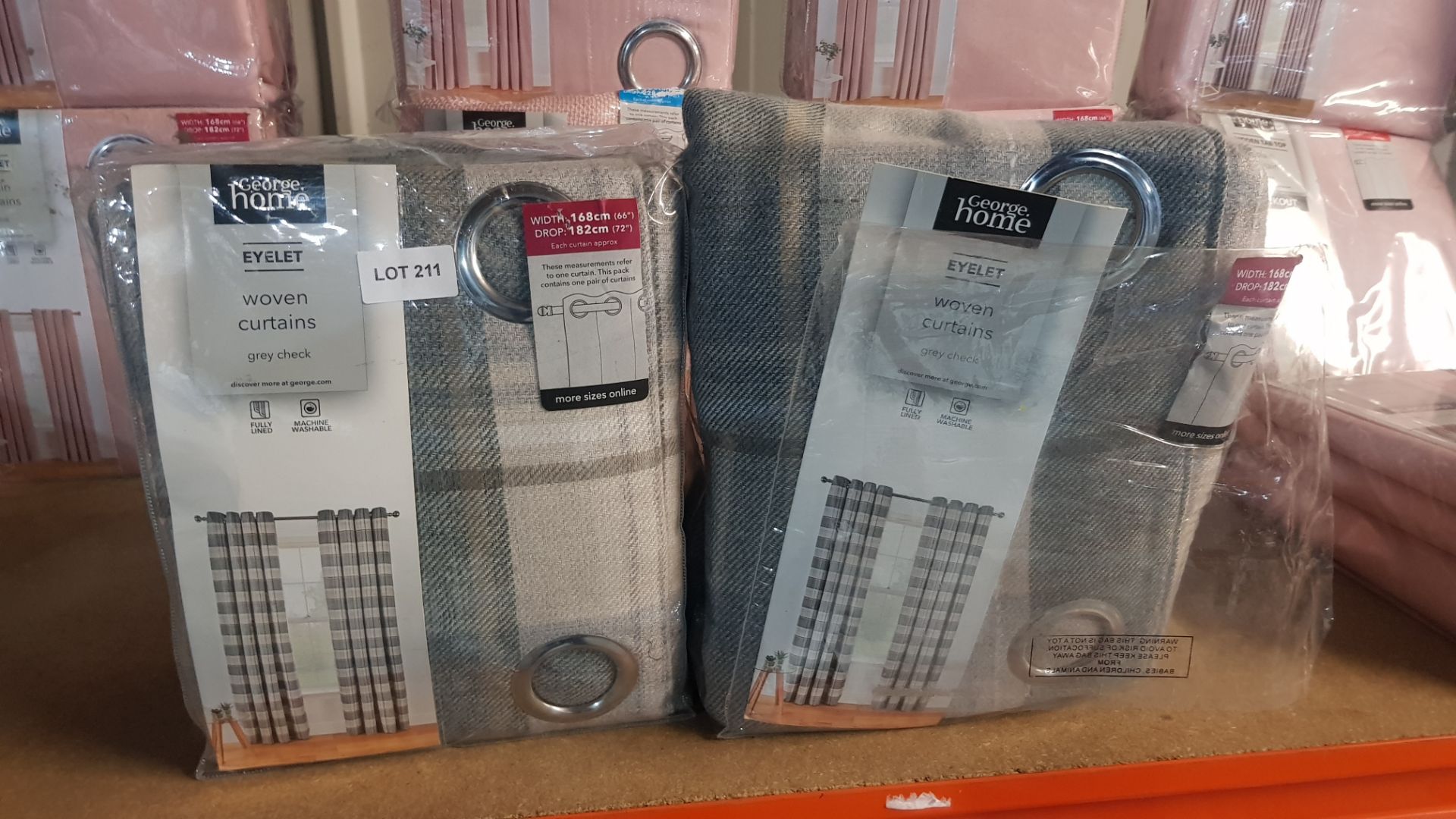 2 X Eyelet Woven Curtains Grey Check (Width 168cm Drop 182cm) RRP £60 Each 2 X Eyelet Woven Curtains