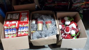 (R6D) Contents Of 3 Boxes : Mixed Christmas Items To Include Christmas Cracker Packs, Tinsel, Glitt