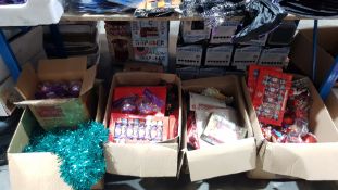 (R6E) Contents Of 5 Boxes : Mixed Christmas Items To Include Tinsel, Christmas Cracker Packs, Disco