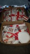 (R5G) Contents Of 2 Boxes : Mixed England Football Items To Include Car Flags, Party Set, Bunting,