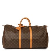 Louis Vuitton Brown Monogram Coated Canvas & Vachetta Leather Vintage Keepall 55