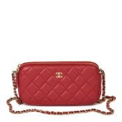 Chanel Red Quilted Lambskin Double Zip Wallet-on-Chain WOC