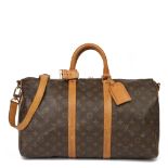 Louis Vuitton Brown Monogram Coated Canvas & Vachetta Leather Vintage Keepall 45 Bandoulire