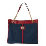 Gucci Red Aged Calfskin Leather & Blue Suede Web Large Rajah Tote