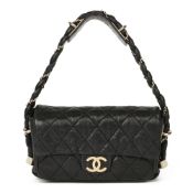 Chanel Black Quilted Aged Calfskin Leather Classic Single Flap Bag