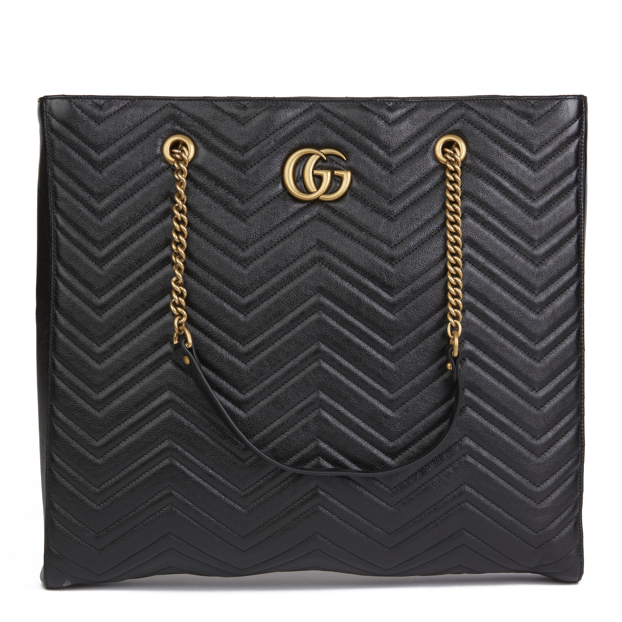 Gucci Black Quilted Shiny Calfskin Leather Marmont Shoulder Tote