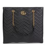 Gucci Black Quilted Shiny Calfskin Leather Marmont Shoulder Tote