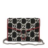 Gucci Red Calfskin & Black, White GG Tweed Dionysus Wallet-on-Chain