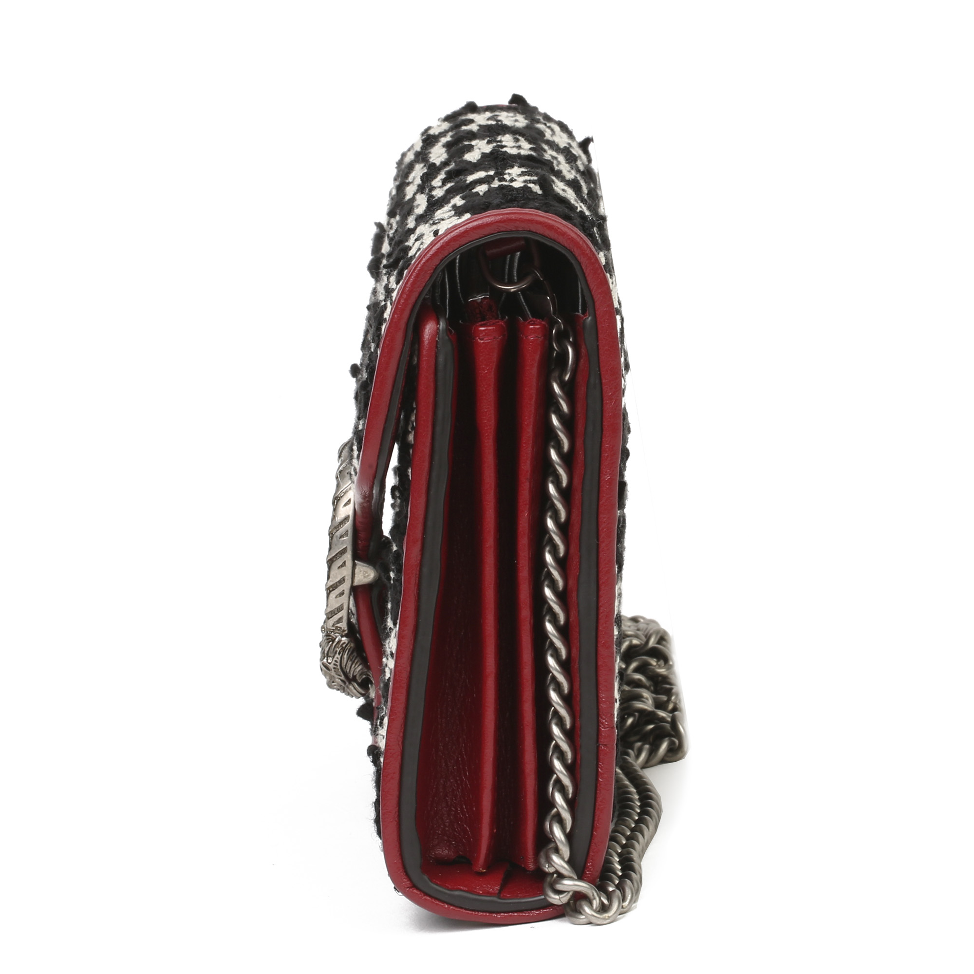 Gucci Red Calfskin & Black, White GG Tweed Dionysus Wallet-on-Chain - Image 10 of 11