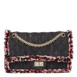 Chanel Black Quilted Denim & Pink Tweed 2.55 Reissue 225 Double Flap Bag