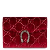 Gucci Red GG Velvet & Calfskin Leather Dionysus Wallet-on-Chain